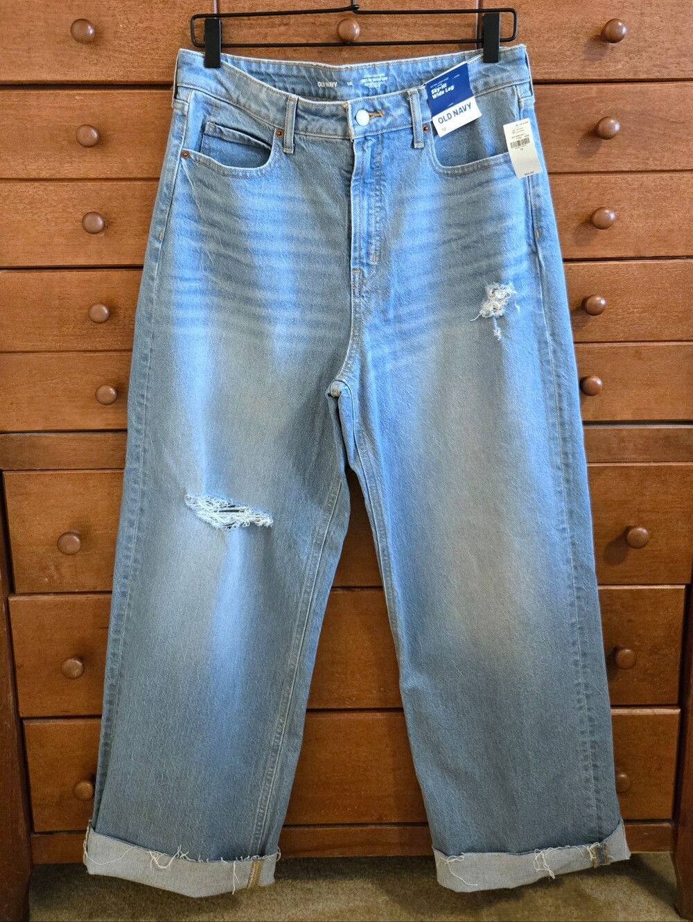 Old Navy Light Blue Wide Leg Distressed Jeans Sz 12